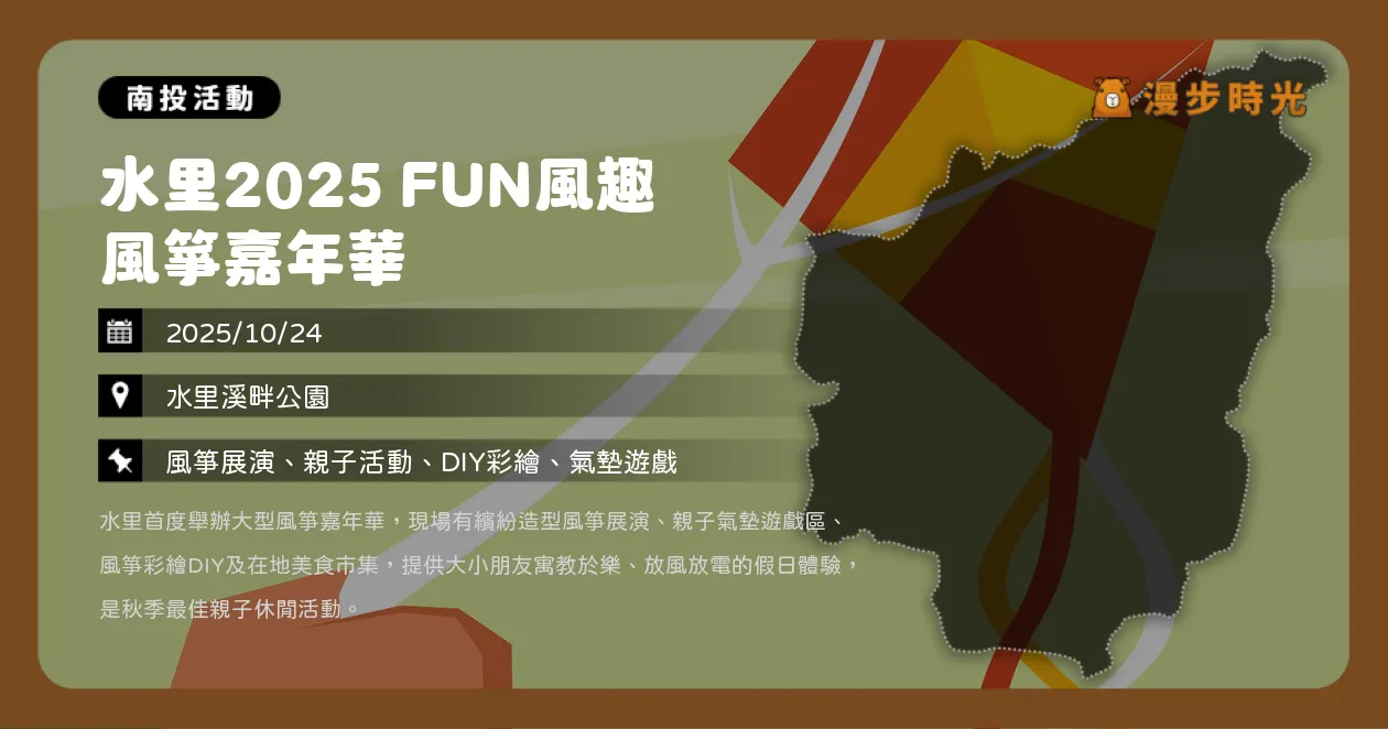 南投【水里2025 FUN風趣 風箏嘉年華】親子免費玩！彩繪DIY、氣墊區、在地市集，一日放風好去處（10/24）